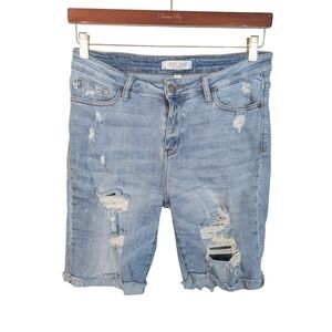 Judy Blue Light Wash Distressed Bermuda Denim Jeans Shorts Size L